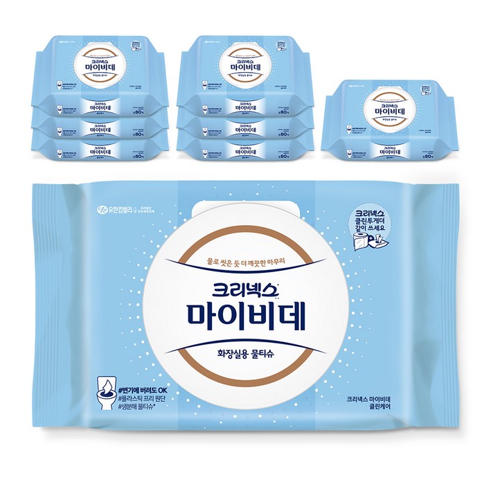 마이비데 클린케어 화장실용 물티슈 캡형, 80매, 8개