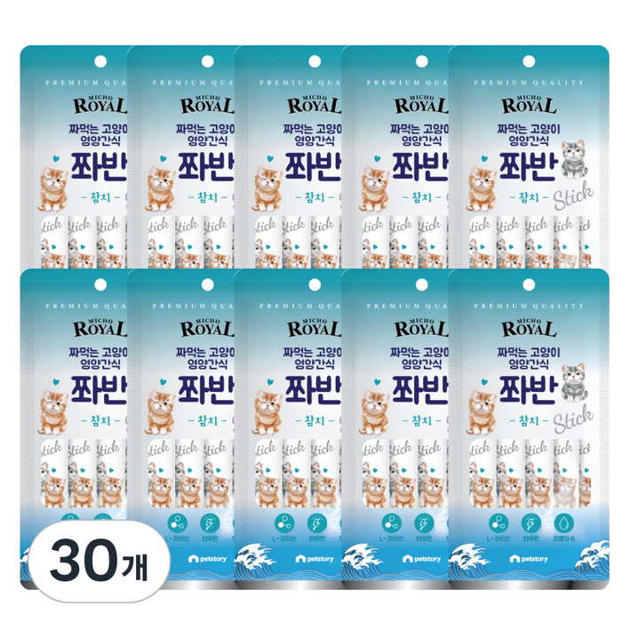 펫스토리 고양이 프리미엄로얄 미쵸 쫘반 가수분해단백질 짜먹이는간식 5p, 75g, 30개, 참치
