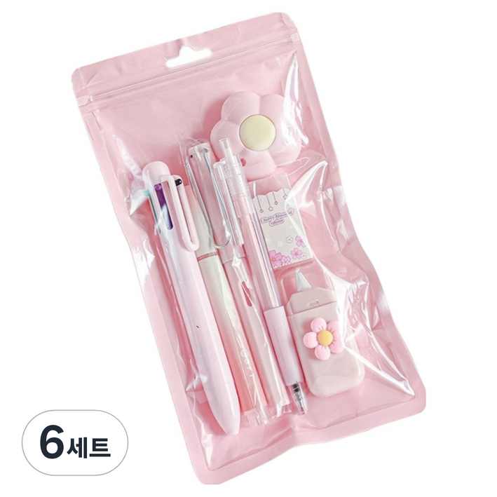 일상속반짝 학용품 7종 세트, 핑크, 6세트