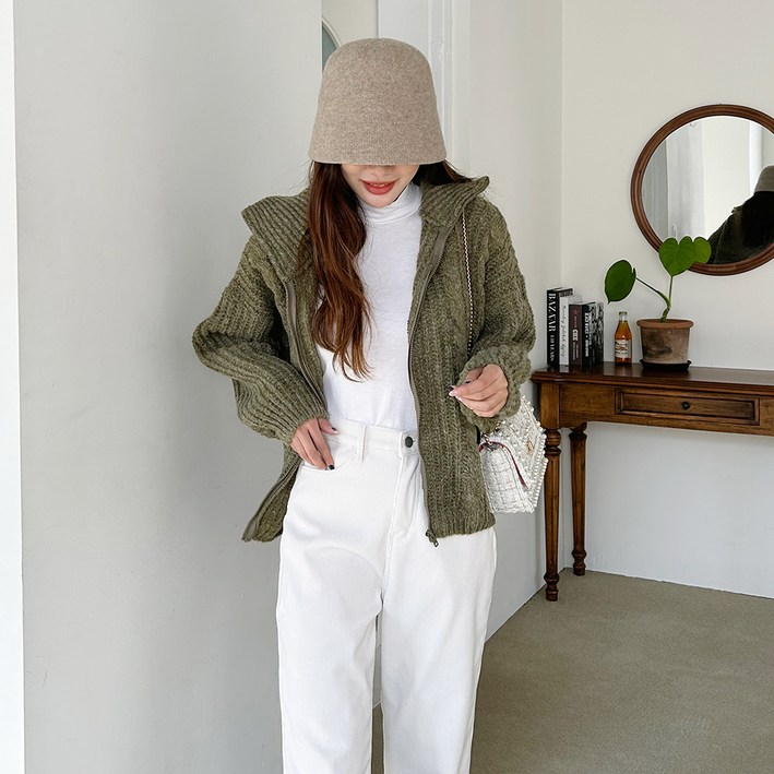 토마토팩토리 여성용 노엘 케이블 꽈배기 니트 집업