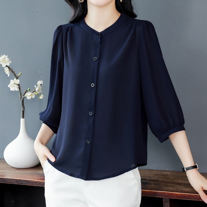 엘쏘 여성용 프리미엄 여름 7부소매 데일리 셔츠 블라우스