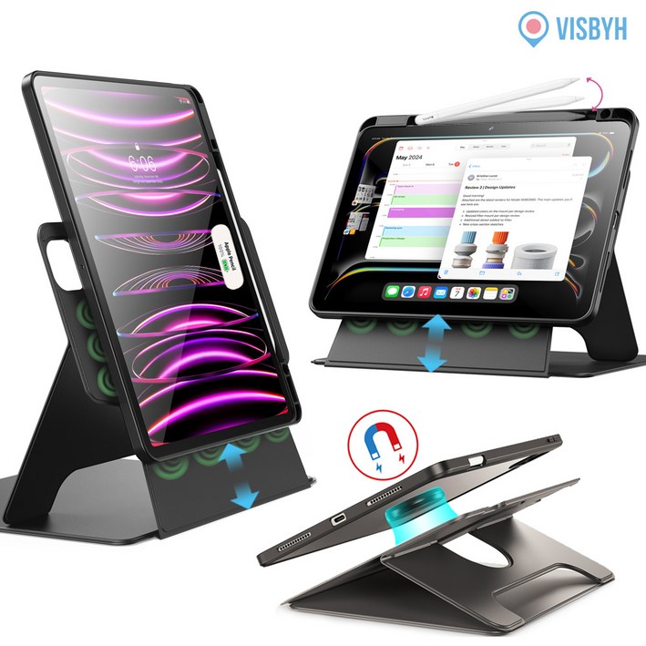 비스비 아이패드에어11 7세대 6세대 5세대 4세대 플렉스뷰 마그네틱 거치대케이스/가로세로스탠딩, 1개