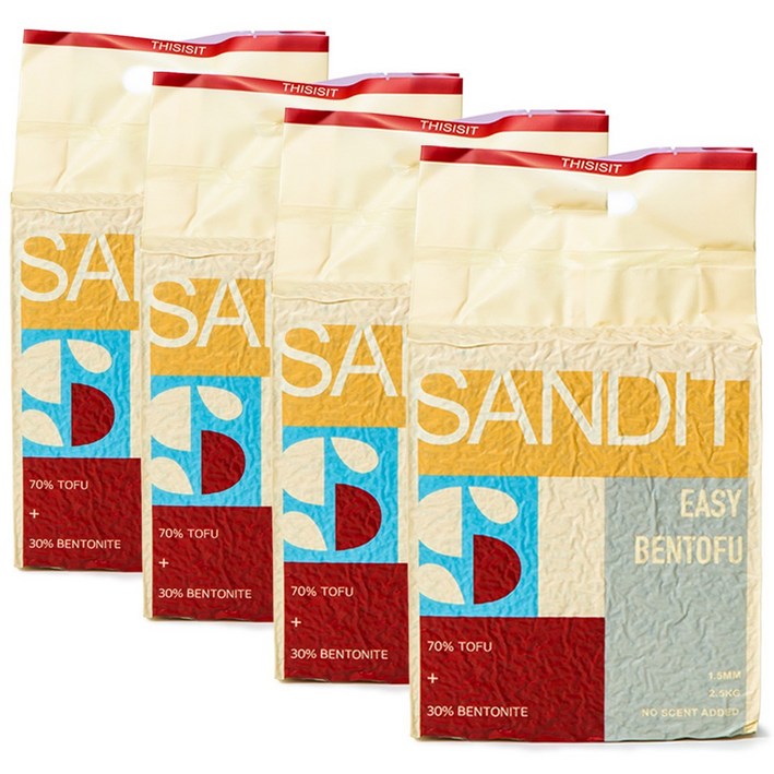 샌딧 벤토푸 3in1 두부+벤토 혼합모래 | 1.5mm 초미세입자 먼지제로 강력탈취, 무향, 4개, 7L