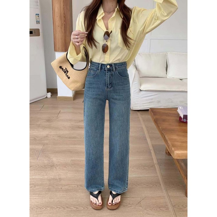 우아글로벌 일자 중청 하이웨이스트 청바지