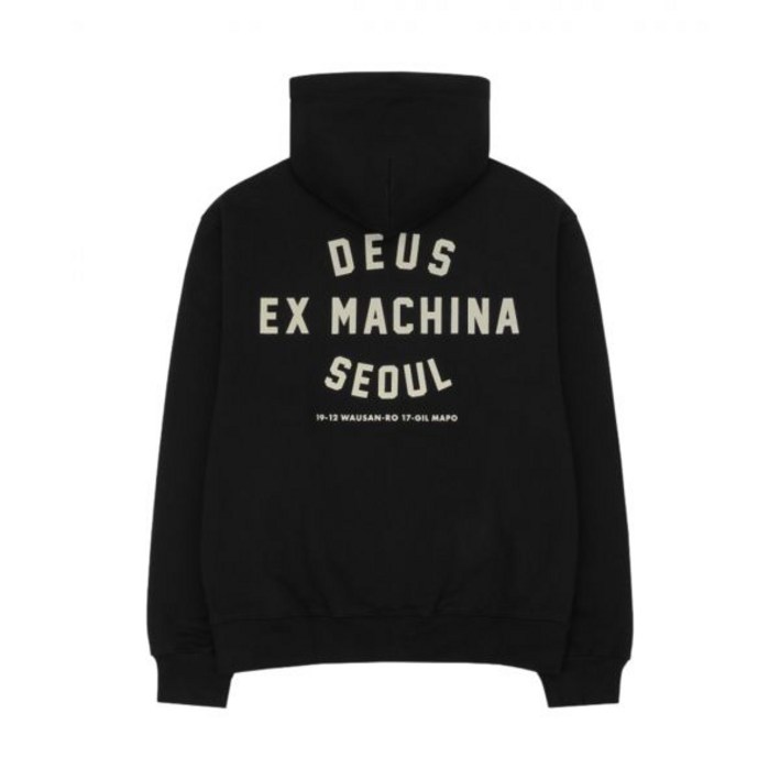 [정품 보증] Deus Ex Machina Seoul College Hooded Jacket Black 데우스 엑스 마키나 서울 컬리지 후드 자켓 블랙