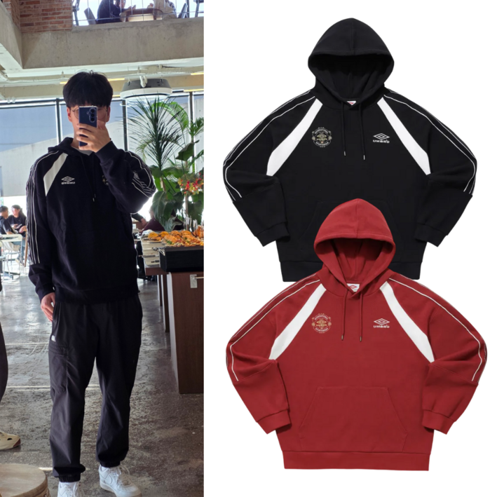 엄브로 블랙 남녀공용 후드 맨투맨 후드티 루즈핏 UMHD882