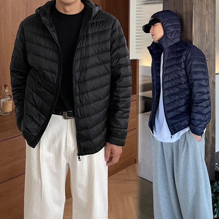 어둑 남성 카라넥/후드넥 오리털 덕다운 오리털 경량 패딩