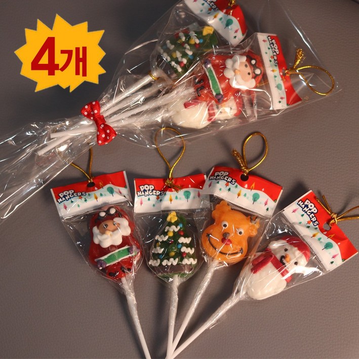 크리스마스트리 장식 캔디 (산타+트리+루돌프+눈사람) 4가지 막대사탕