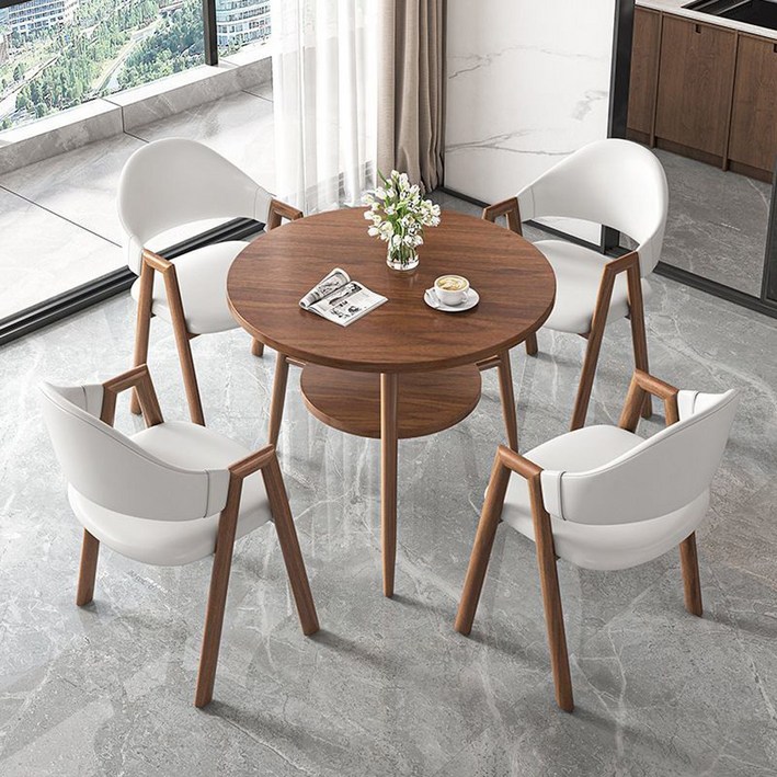 심플 카페테이블 겸용 4인용 원형식탁세트 4인식탁 티테이블세트