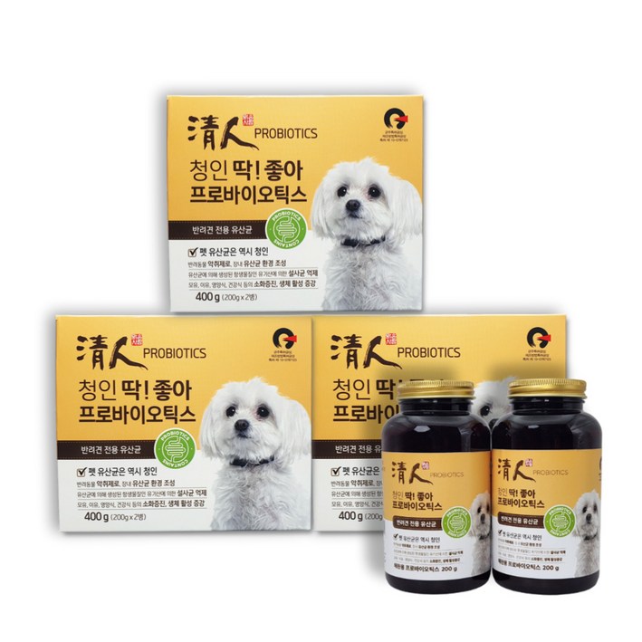 강아지 유산균 청인 딱좋아 프로바이오틱스 반려견 전용 유산균, 장건강/유산균, 3개, 400g