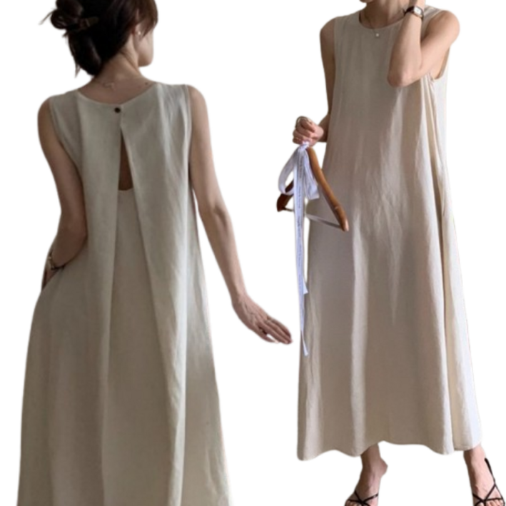 해피인뉴 러블리 여성 롱 원피스 나시 뒷트임 포인트