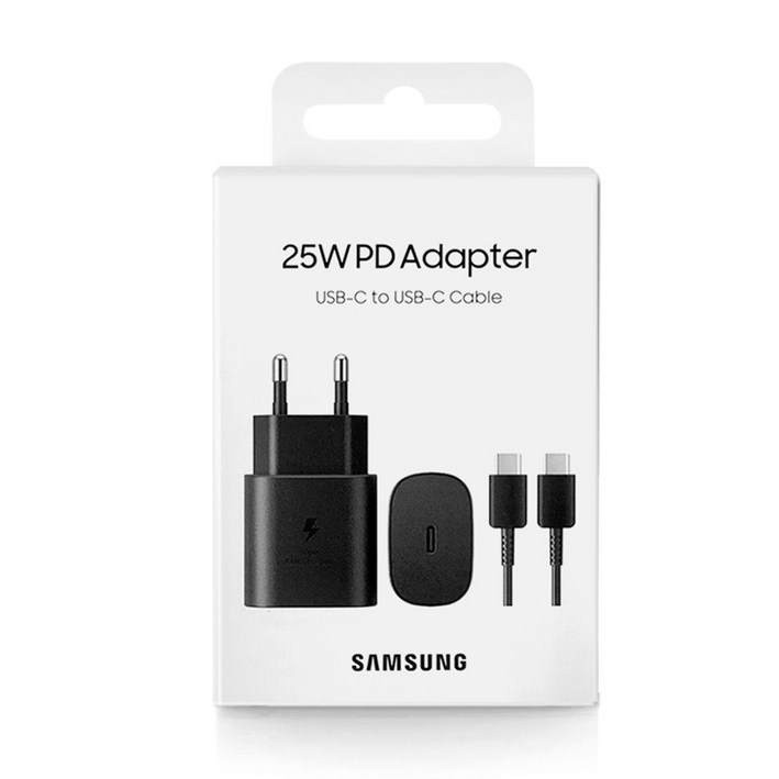삼성전자 삼성 정품 25W PD 3.0 C타입 고속 충전기 EPTA800 갤럭시 S24 S23 S22 초고속 어댑터 PPS 케이블 포함, 블랙, 1개