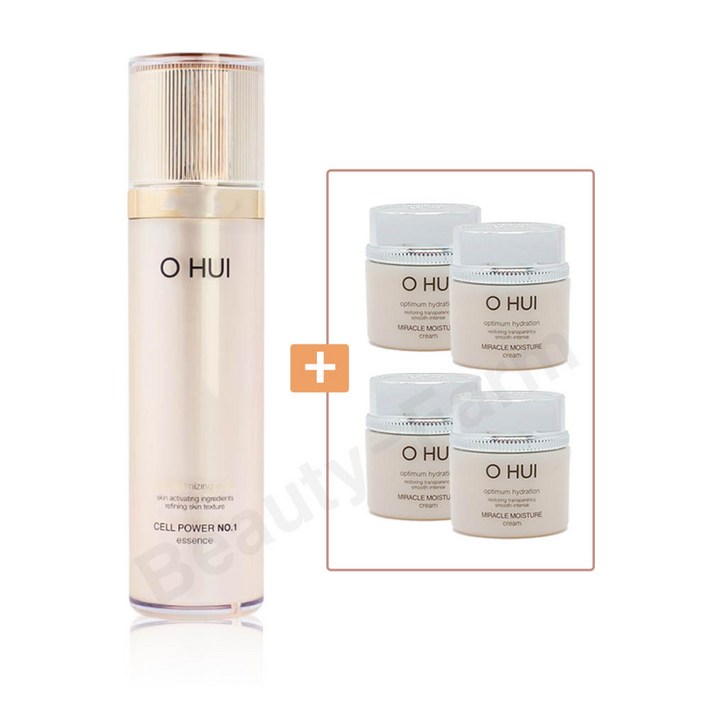오휘 셀 넘버원 에센스 70ml  오휘 미라클 모이스처 크림 28ml 추가 증정 여행용 크림 4개 증정