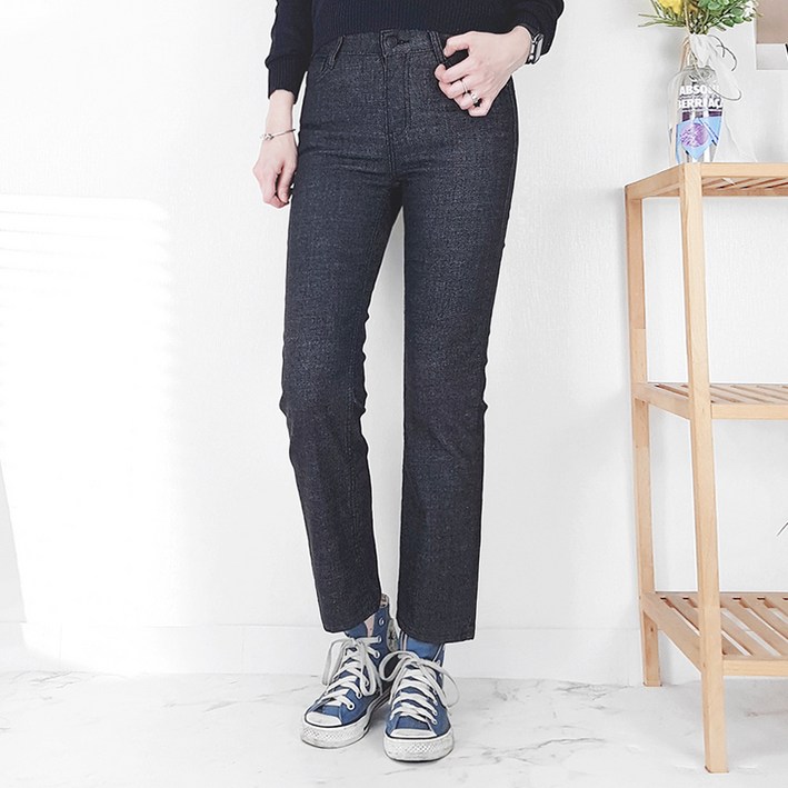 103st 논페이드 생지 데님 일자 청바지여성 스판 밴딩 블랙진 진청바지
