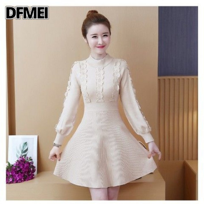 DFMEI 키 작은 가을옷에 키 150cm가 커 보이는 니트 퍼 원피스 슬림한 키 작은 가을원피스