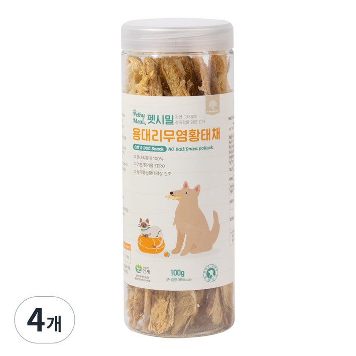 펫시밀 용대리 무염 황태채 동결건조 고양이 강아지 훈련용 동물병원입점 간식, 무염황태채, 100g, 4개