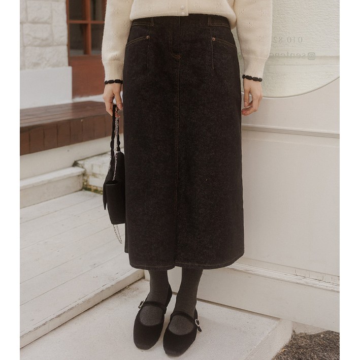 [닌나난나][Free(55~66),[L(77)][기모안감] 썸제이 논페이드 기모 스판 데님 스커트