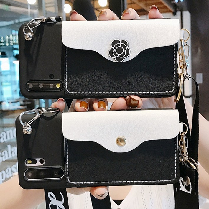 사은품/갤럭시 와이드6 A33 A23 A32 A31 카드 지폐 수납 지갑 크로스 목걸이 스트랩 세트 슬림 단색 실리콘 케이스