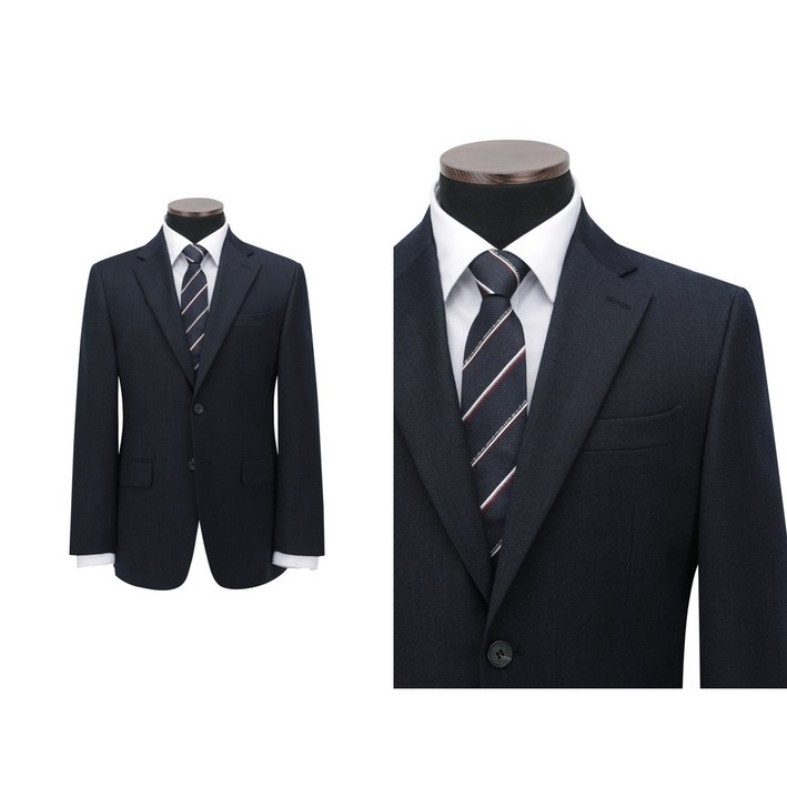 [코오롱 브렌우드] 중년 남성 가을겨울 울 혼방 스판 네이비 잔조직 일반핏 정장세트 수트