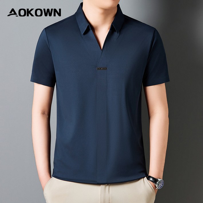 AOKOWN 헴라인 브이넥 남성 반팔티 여름 쿨 고탄력 카라 반팔티