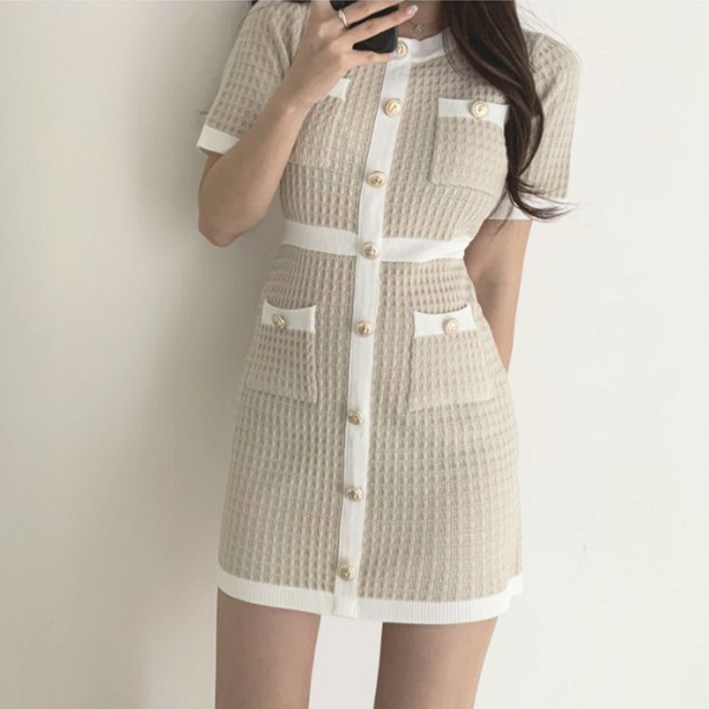 레티고 라인 배색 슬림 포켓 미니 원피스 레티고 라인 배색 슬림 포켓 미니 원피스
