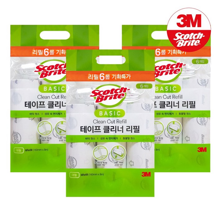 3M 베이직 테이프 클리너 대형 리필 6개입 3개 (총 18개), 1개