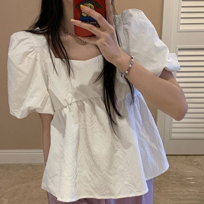 신나몰 여름 여성 반팔 블라우스 스퀘어넥