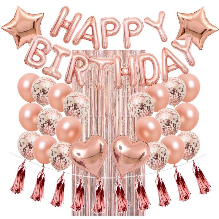 하트 스타 생일 은박풍선 컨페티 혼합풍선 파티커튼 럭셔리 생일파티용품 세트 [에브리띵스마일] 1027, 1세트, 로즈골드