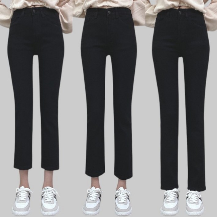 제이엠스타일 [숏/중/롱] S~2XL 봄 가을 여성 블랙 스판 일자 바지 허리밴딩 여자 청바지 빅사이즈 검정 면팬츠 키작녀 키큰녀 여름