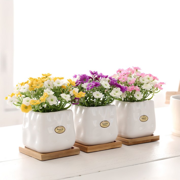 행복한마을 조화 사랑초 화분나무받침