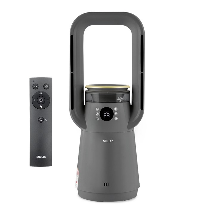 MILLth 올인원 사계절 가전 - 무풍 선풍기 가습기 냉풍기 온풍기 히터, 실버그레이