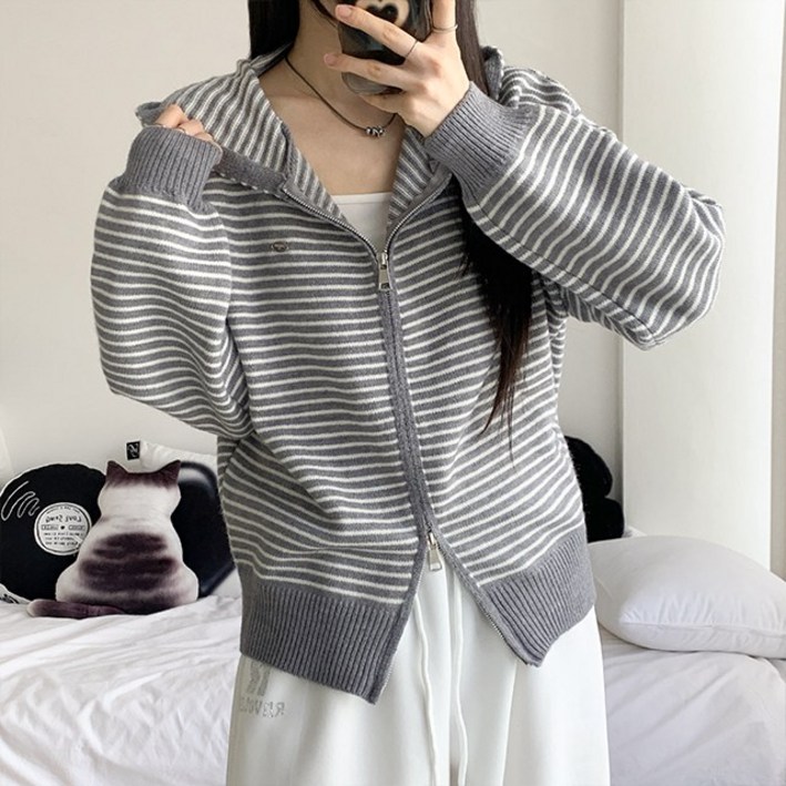 [아방폭닥/5col] 요플레 아방핏 투웨이 스트라이프 후드 집업