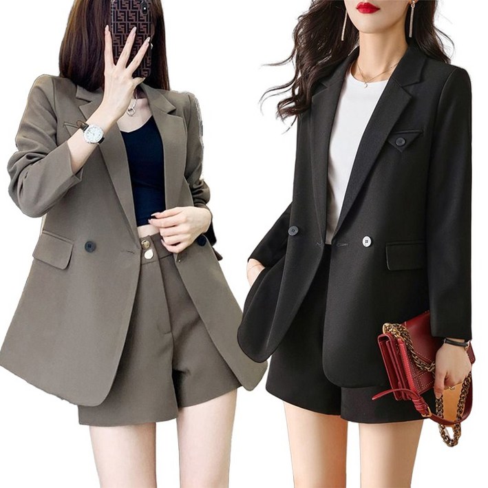 JUSFEELING 80kg까지 여성 봄 세트 정장 자켓 반바지 예쁜 투피스