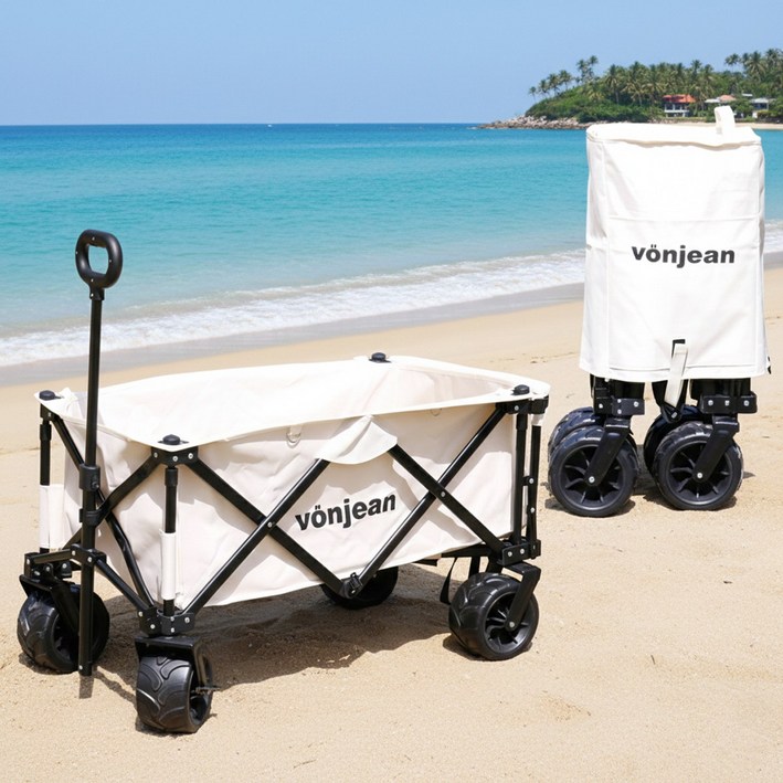 CWW859 뒷문 개방형 접이식 캠핑 웨건 광폭바퀴  여행 낚시 소풍 출사 스포츠 등, 1개, 아이보리