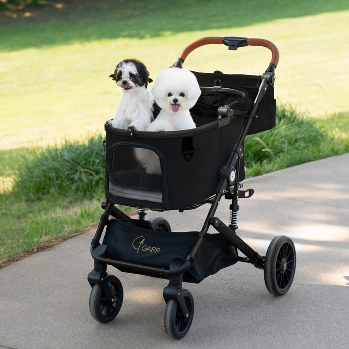 가르르 접이식 애견 강아지 유모차 분리형, 블랙, 1개