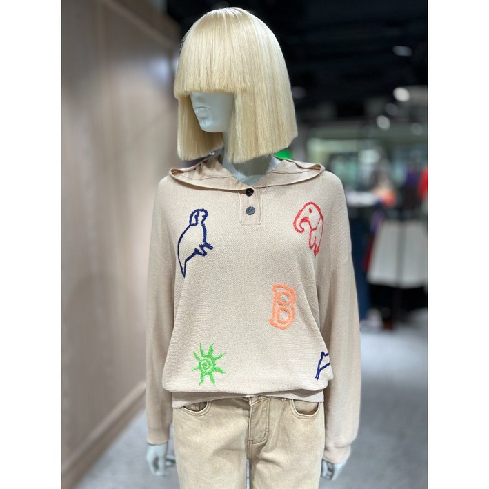 베네통 베네통 컬러 자수 후드 긴팔 니트 BAKP07341