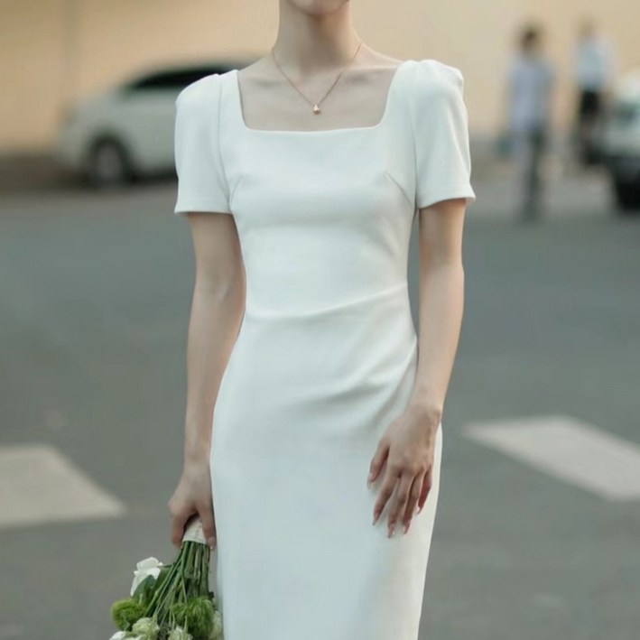 [레티고] 스퀘어넥 뒷트임 롱 원피스