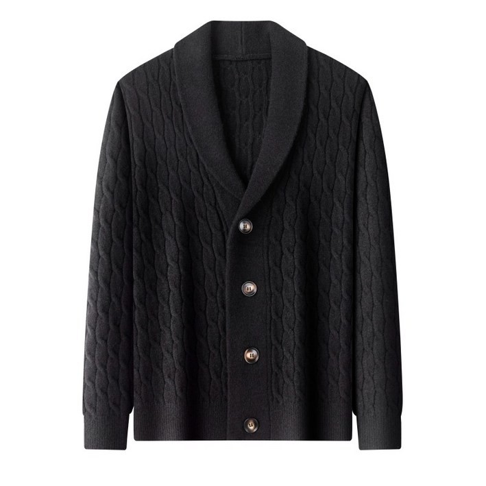 Luspirez 남성 가을 겨울 캐주얼 꽈배기 니트 가디건 숄카라 스웨터