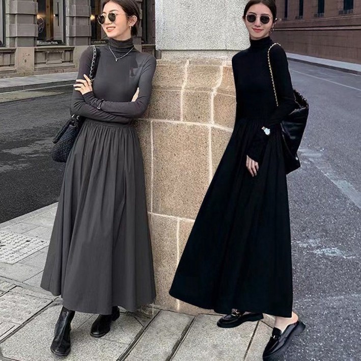 반목원피스 원피스 목티 롱원피스 긴팔 스타일 긴팔원피스 URK-245