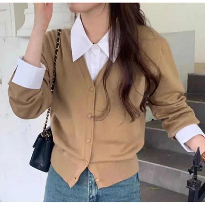 배색 셔츠 레이어드 가디건 셔츠가디건 일체형  4 COLOR
