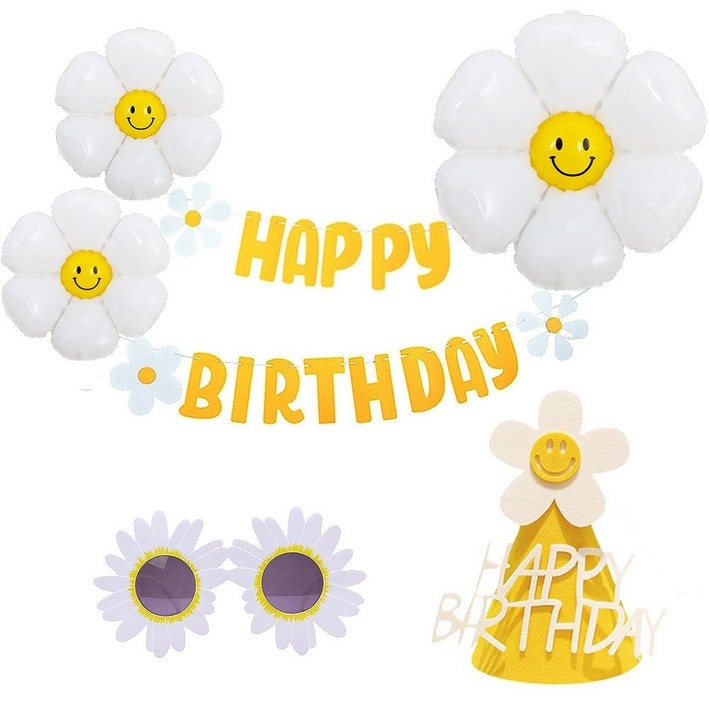 올리브파티 데이지 풍선 펠트 가랜드 모자 안경 생일파티 용품 세트 홈파티 올리브파티 데이지 풍선 펠트 가랜드 모자 안경 생일파티 용품 세트 홈파티