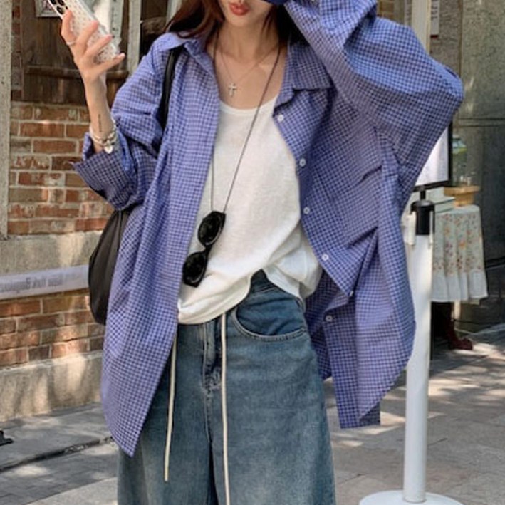 대박난박양 잔체크 오버핏 셔츠