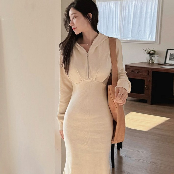 떳다그녀 프루티 후드 핀턱 반집업 꾸안꾸 봄 마실룩 미시룩 데일리 머메이드 롱원피스