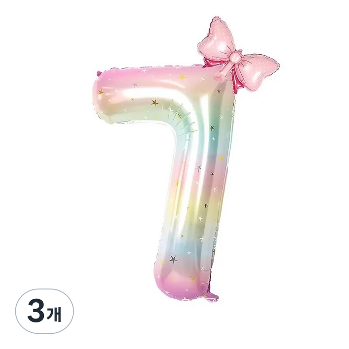 미니리본 데코 그라데이션 40인치 숫자풍선, 3개, 7