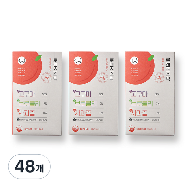 로렌츠스틱 강아지 영양간식, 고구마사과, 48개 로렌츠스틱 강아지 영양간식, 고구마사과, 48개