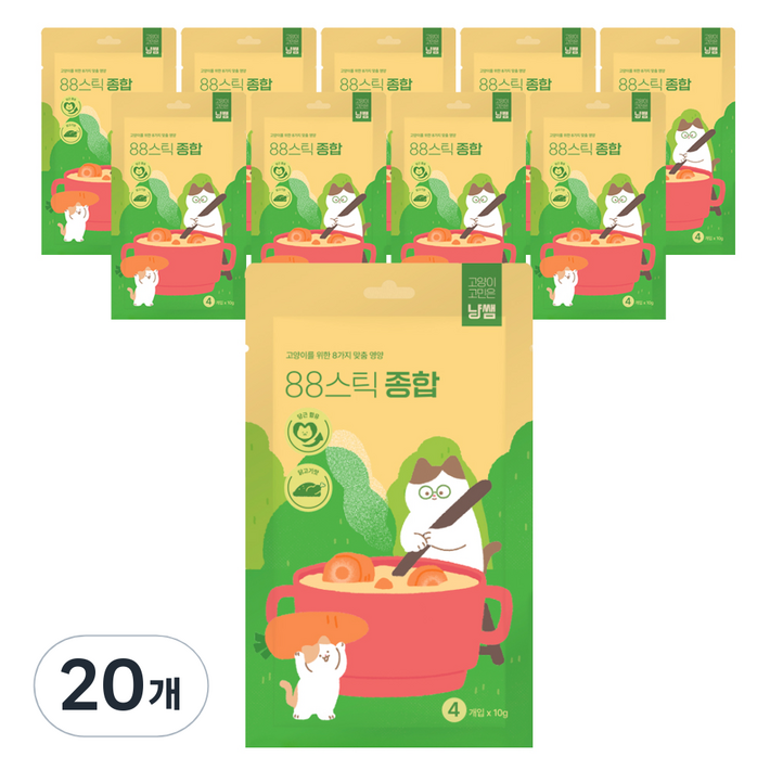 냥쌤 고양이 88스틱 종합 츄르 영양 간식 4p, 40g, 20개, 치킨
