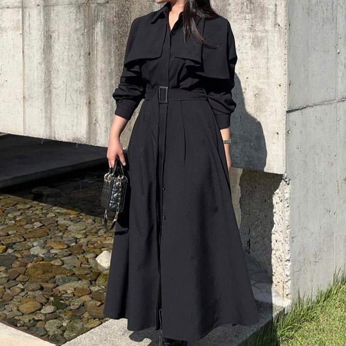 페이퍼먼츠 여성용 어텀 벨트 트렌치 롱 원피스 23142