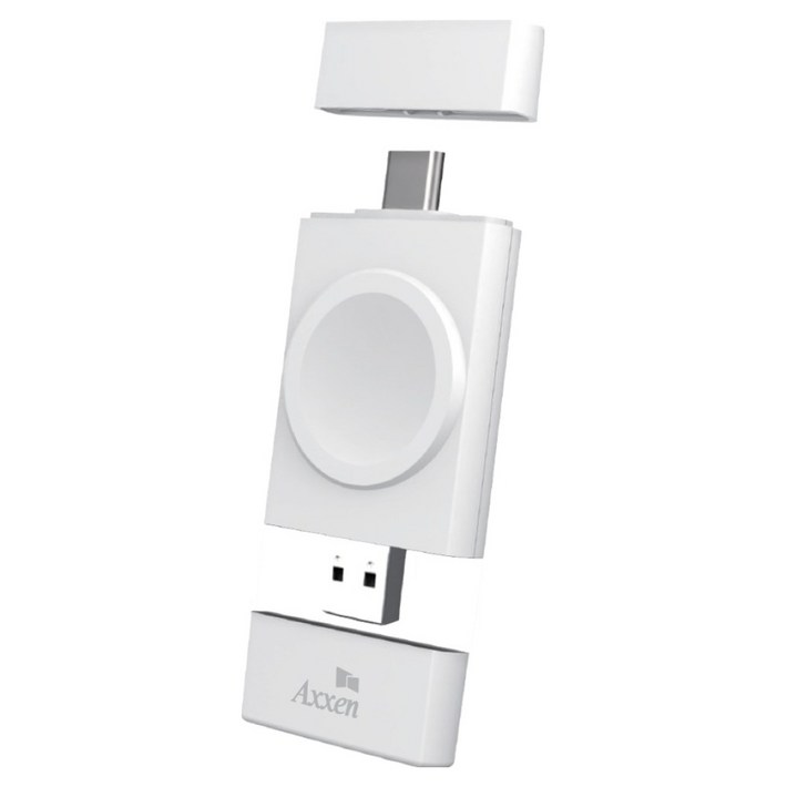 액센 AW11 휴대용 갤럭시 애플워치 동시호환 듀얼 포트 스마트 워치 무선충전기, 화이트, 1개