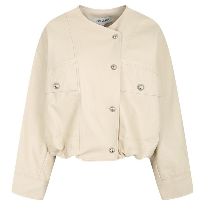 나이스클랍 여성용 라운드 단추장식 가죽 자켓  A234PWL954