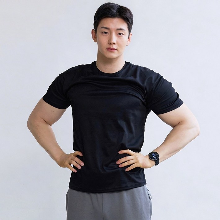 핵쿨남 남성용 어깨 넓어 보이는 쿨링 냉감 메쉬 러닝 머슬핏 반팔 티셔츠